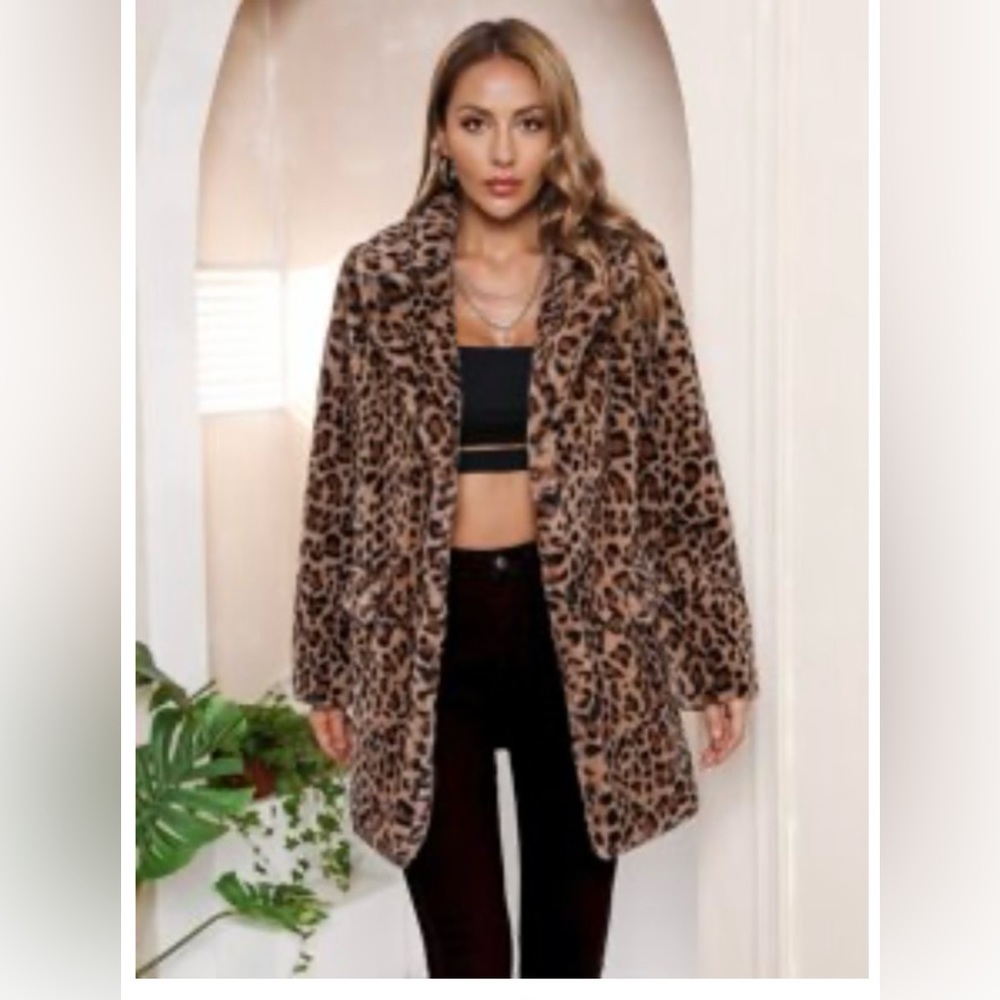 Fuzzy leopard print jacket